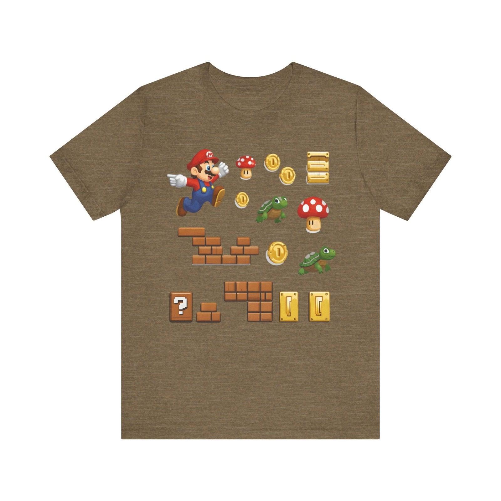 Mario Adventure Sticker Set T Shirt | Heather Olive Twill Tees